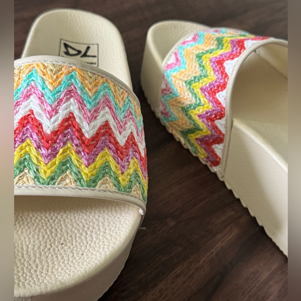 Colorful Dirty Laundry Zigzag Chevron Slide Summer Spring Platform Sandals - Picture 3 of 12